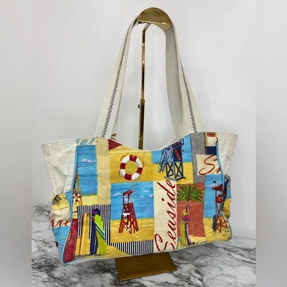 Sun N Sand Paul Brent Canvas Beach Tote – Shore Theme, Flip Flop Charm - Picture 4 of 8